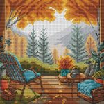 Patrón de punto de cruz – Paisaje Otoñal