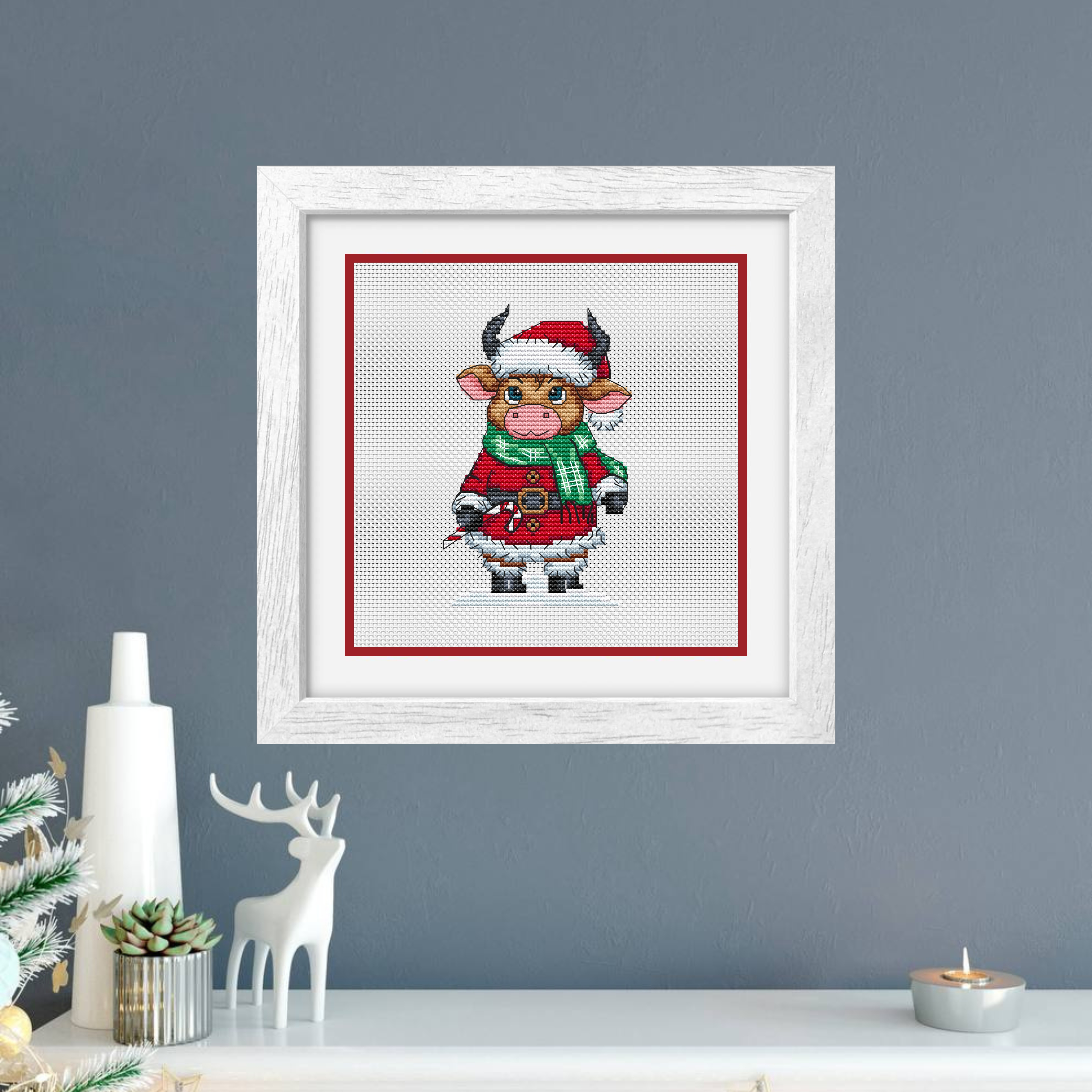 Patrón de punto de cruz – Toro navideño