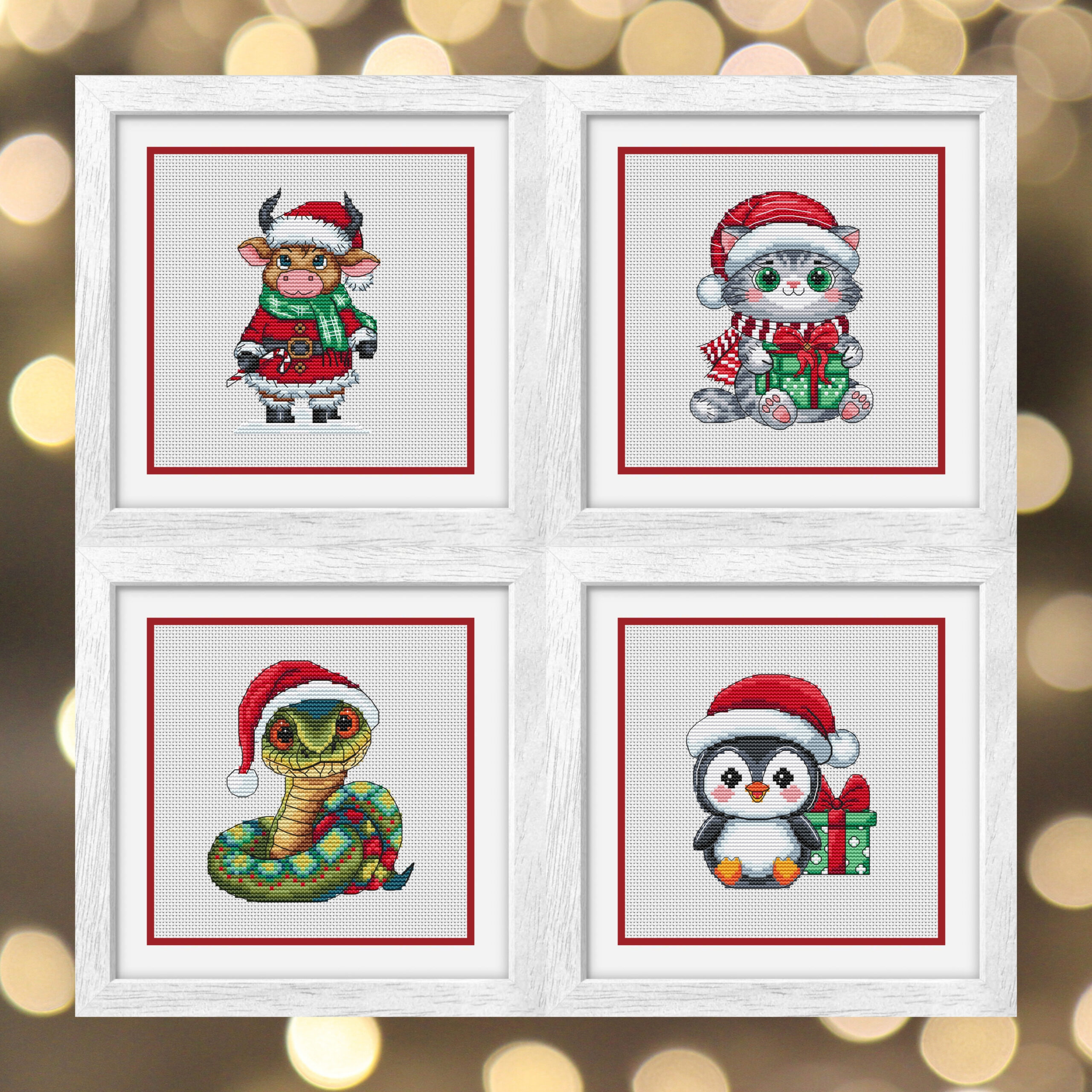 Patrón de punto de cruz – Animales navideños