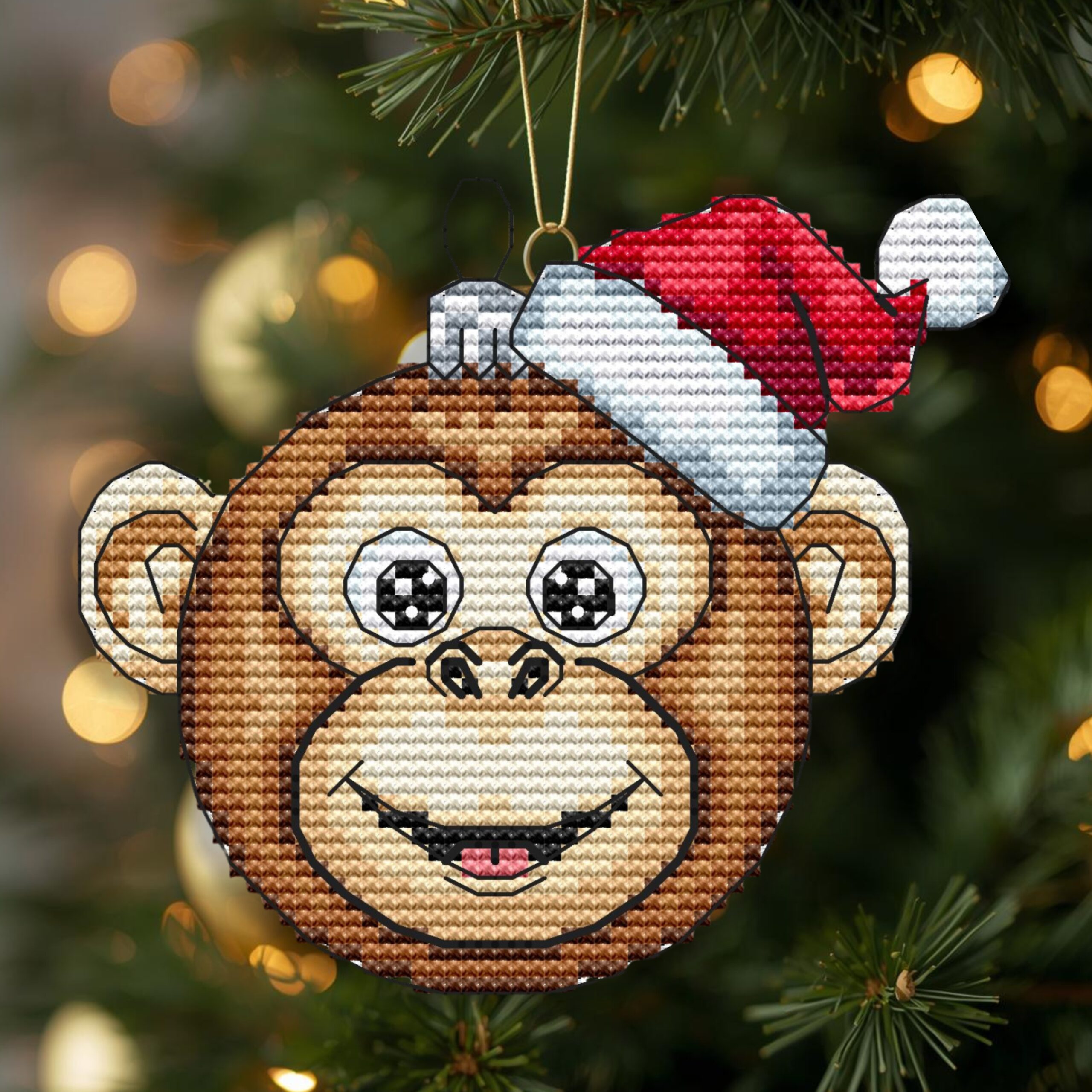 Patrón de punto de cruz – Adorno Navideño – Monito