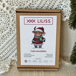 Kit de punto de cruz – Toro Navideño