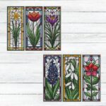 Patrón de punto de cruz – Set de Marcapáginas flores de primavera | estilo vidriera | Bordado floral moderno| Liliss