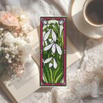 Patrón de punto de cruz – Campanilla de Invierno estilo vidriera | Marcapáginas | Bordado floral moderno