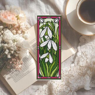 Patrón de punto de cruz – Campanilla de Invierno estilo vidriera | Marcapáginas | Bordado floral moderno