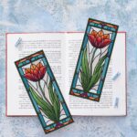 Patrón de punto de cruz – Tulipán estilo vidriera | Marcapáginas | Bordado floral moderno | Liliss