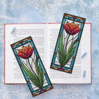 Patrón de punto de cruz – Tulipán estilo vidriera | Marcapáginas | Bordado floral moderno | Liliss