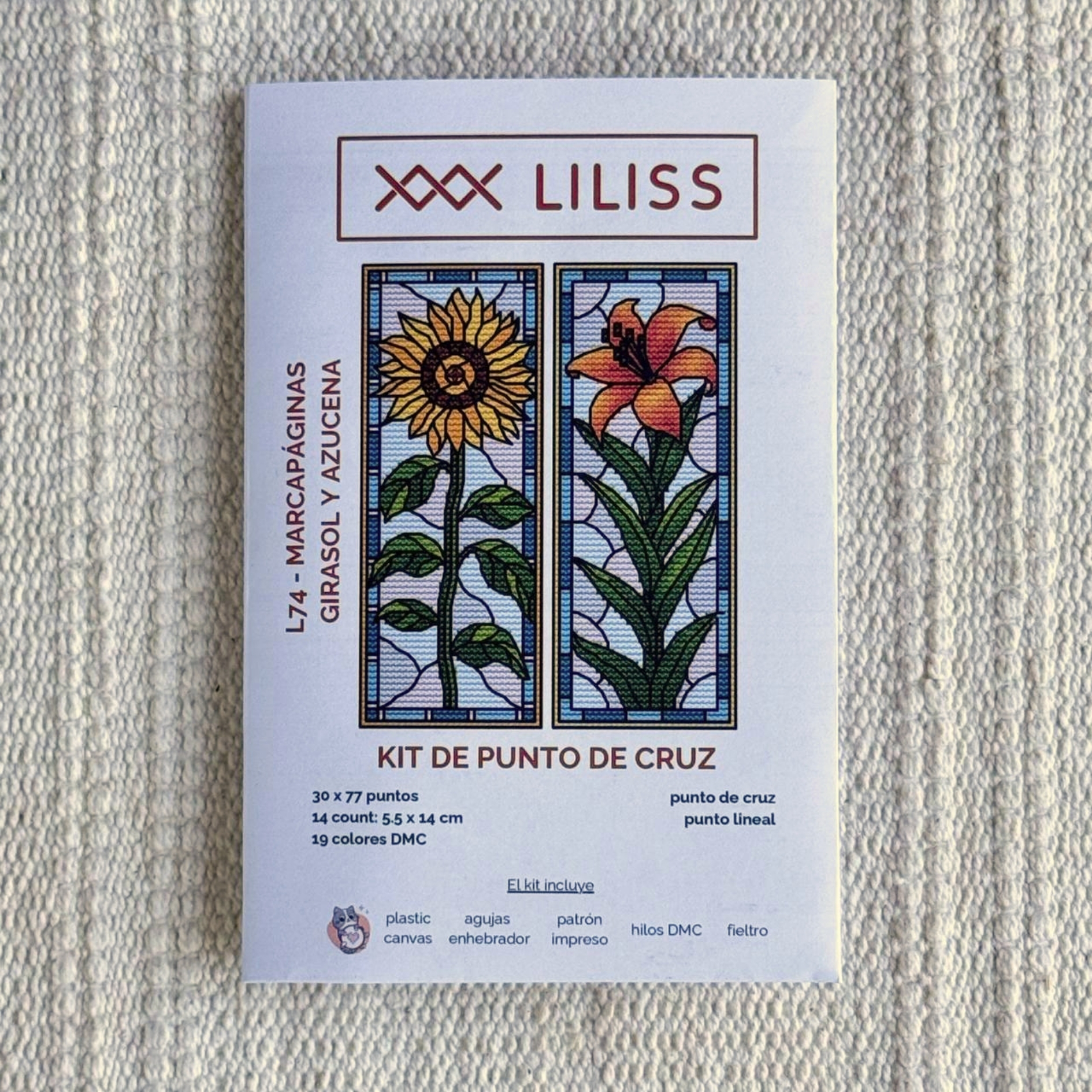 Kit de punto de cruz – Set de 2 marcapáginas Girasol y Azucena