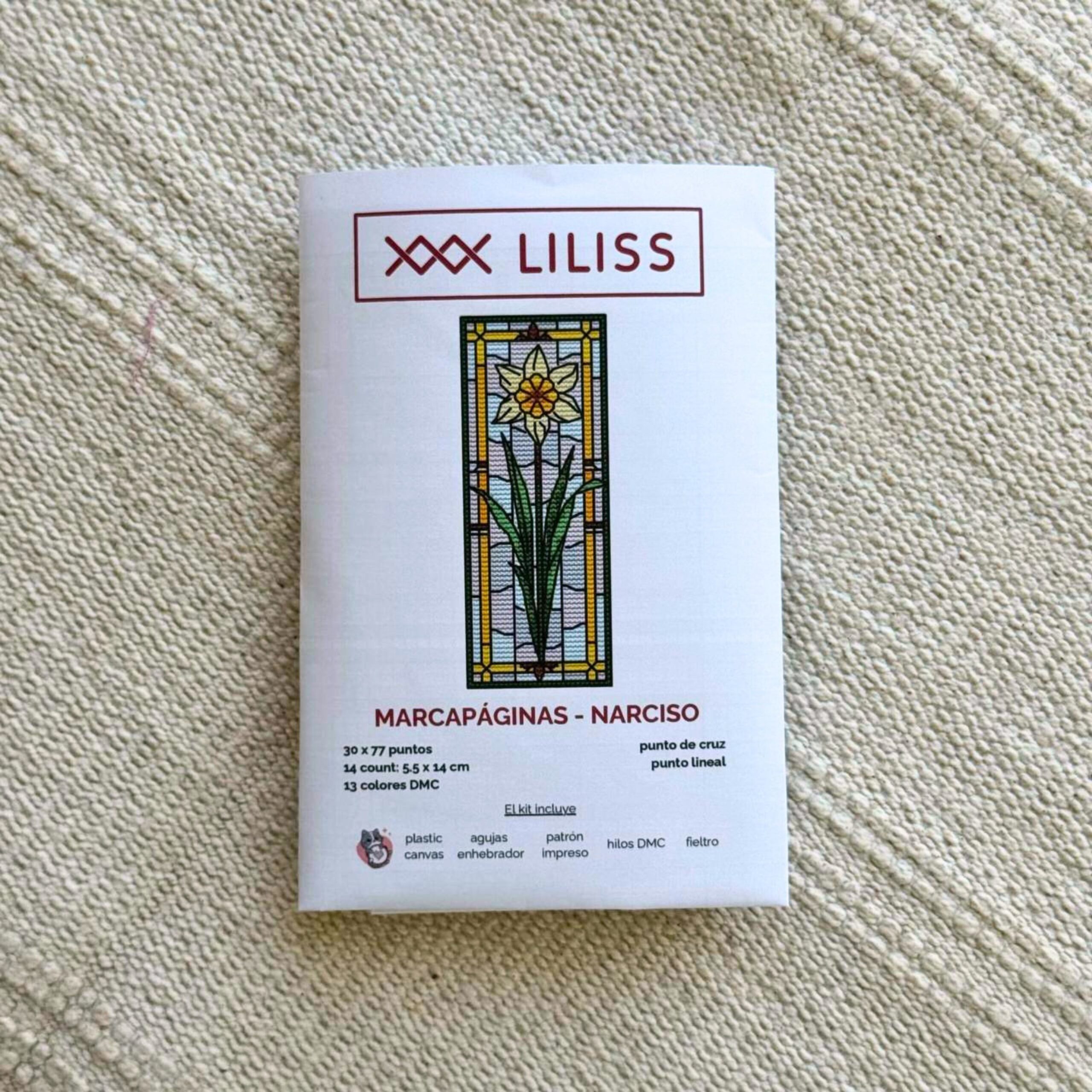 Kit de punto de cruz – Marcapáginas Narciso estilo vidriera