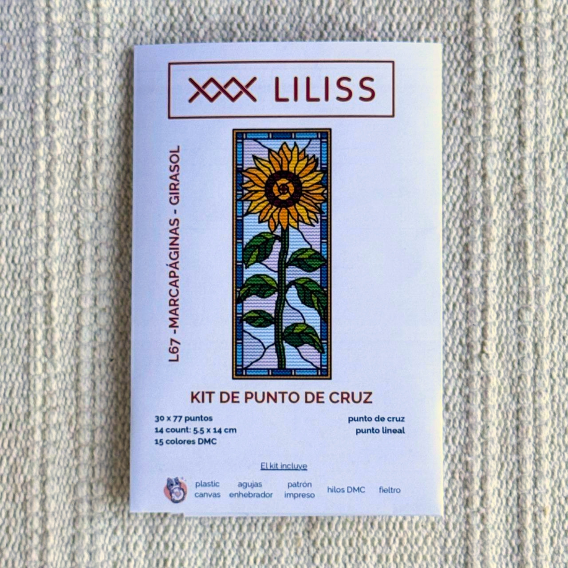 Kit de punto de cruz – Marcapáginas Girasol