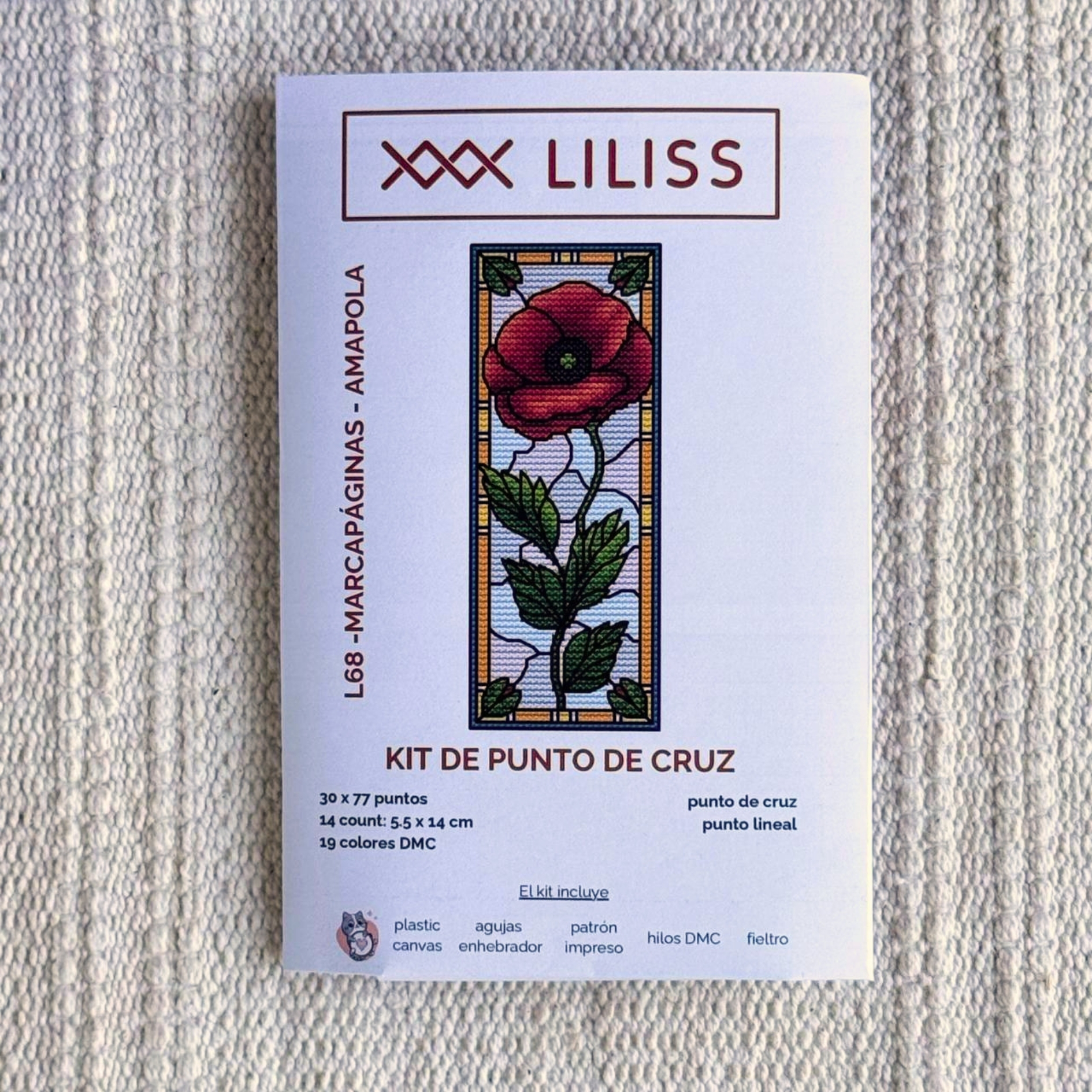 Kit de punto de cruz – Marcapáginas Amapola estilo vidriera