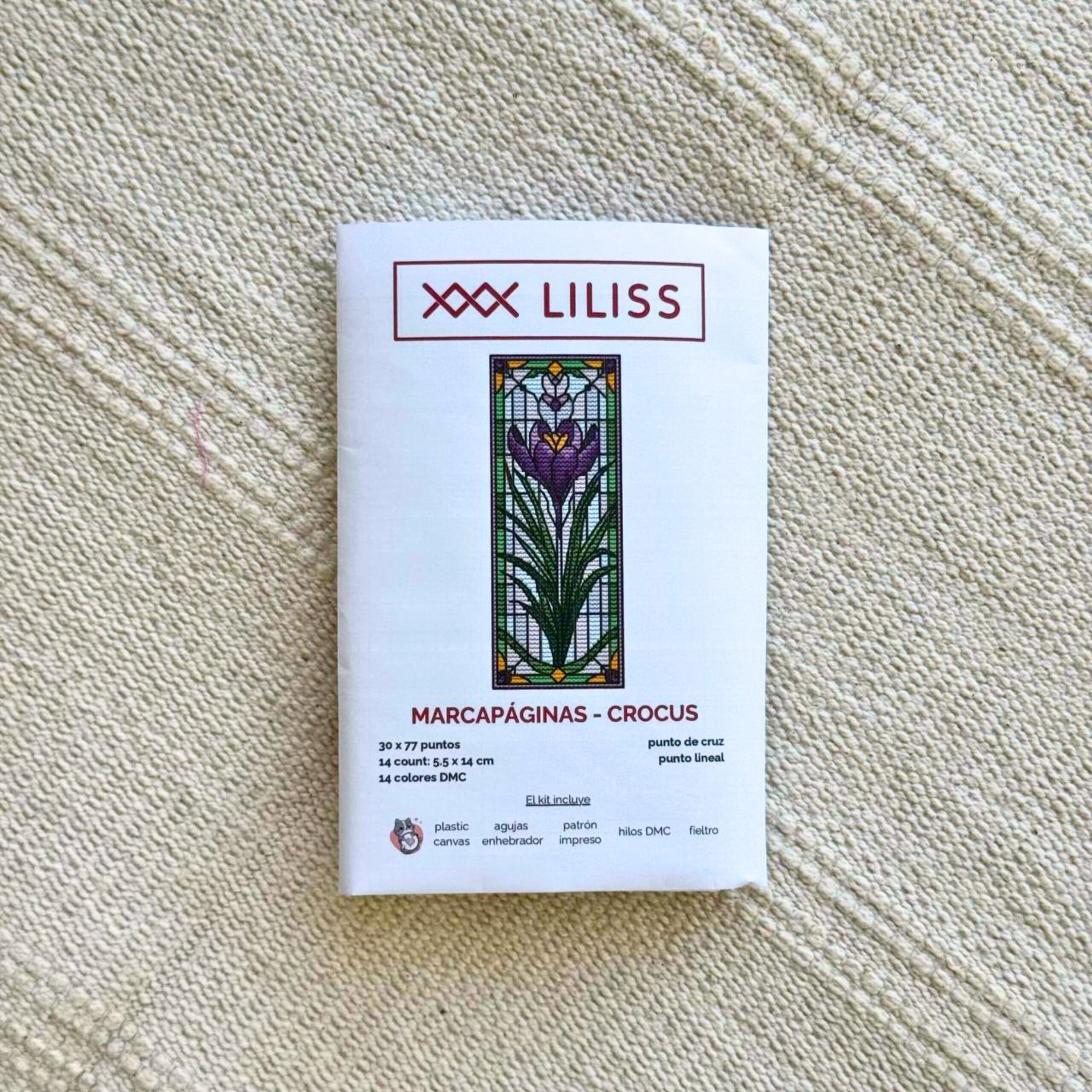 Kit de punto de cruz – Marcapáginas Crocus estilo vidriera