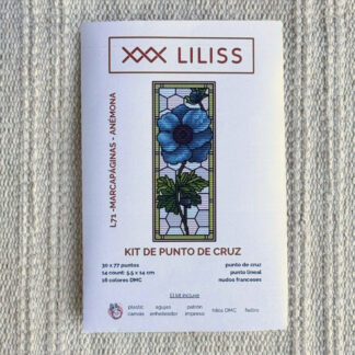 Kit de punto de cruz – Marcapáginas Anémona azul estilo vidriera