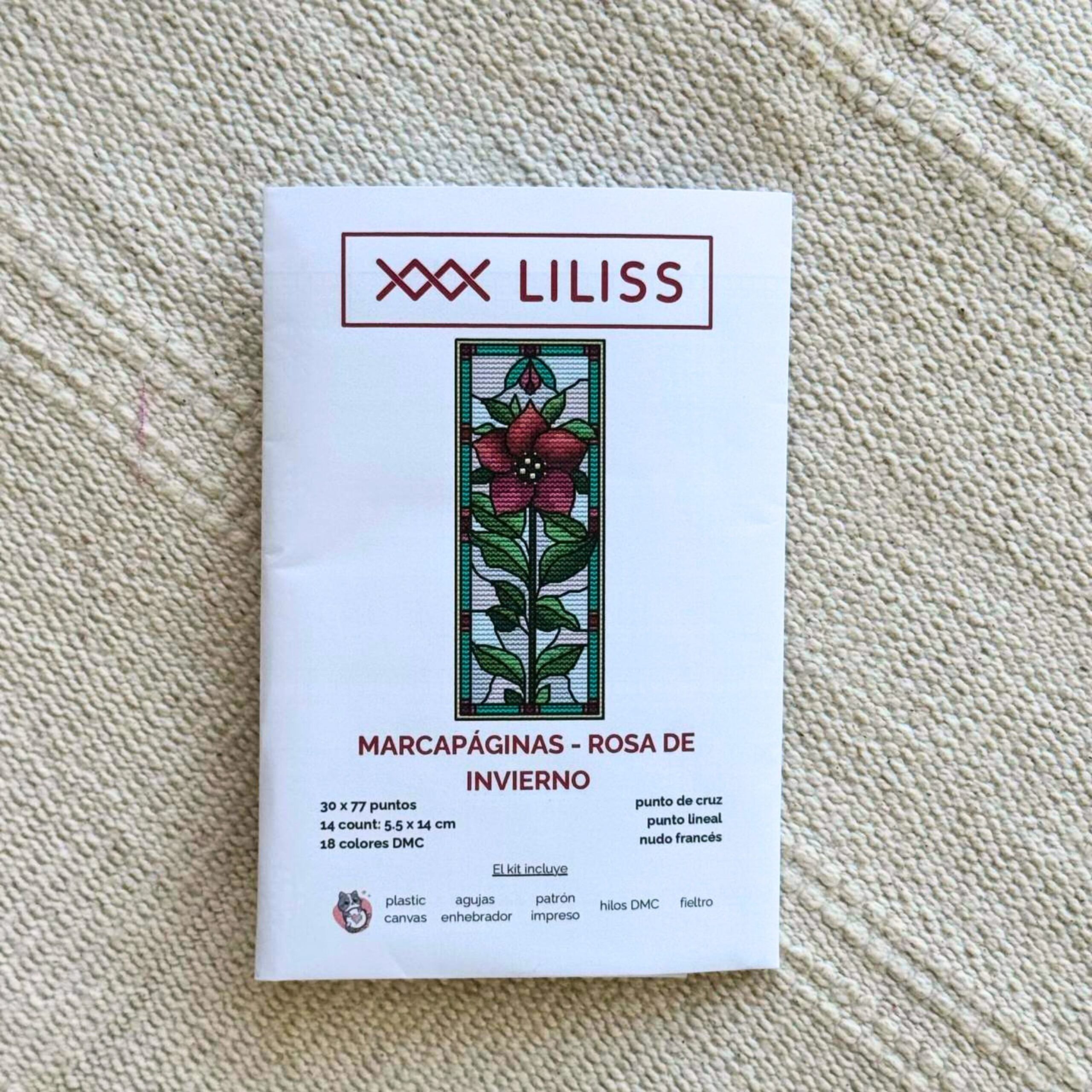 Kit de punto de cruz – Marcapáginas Rosa de invierno