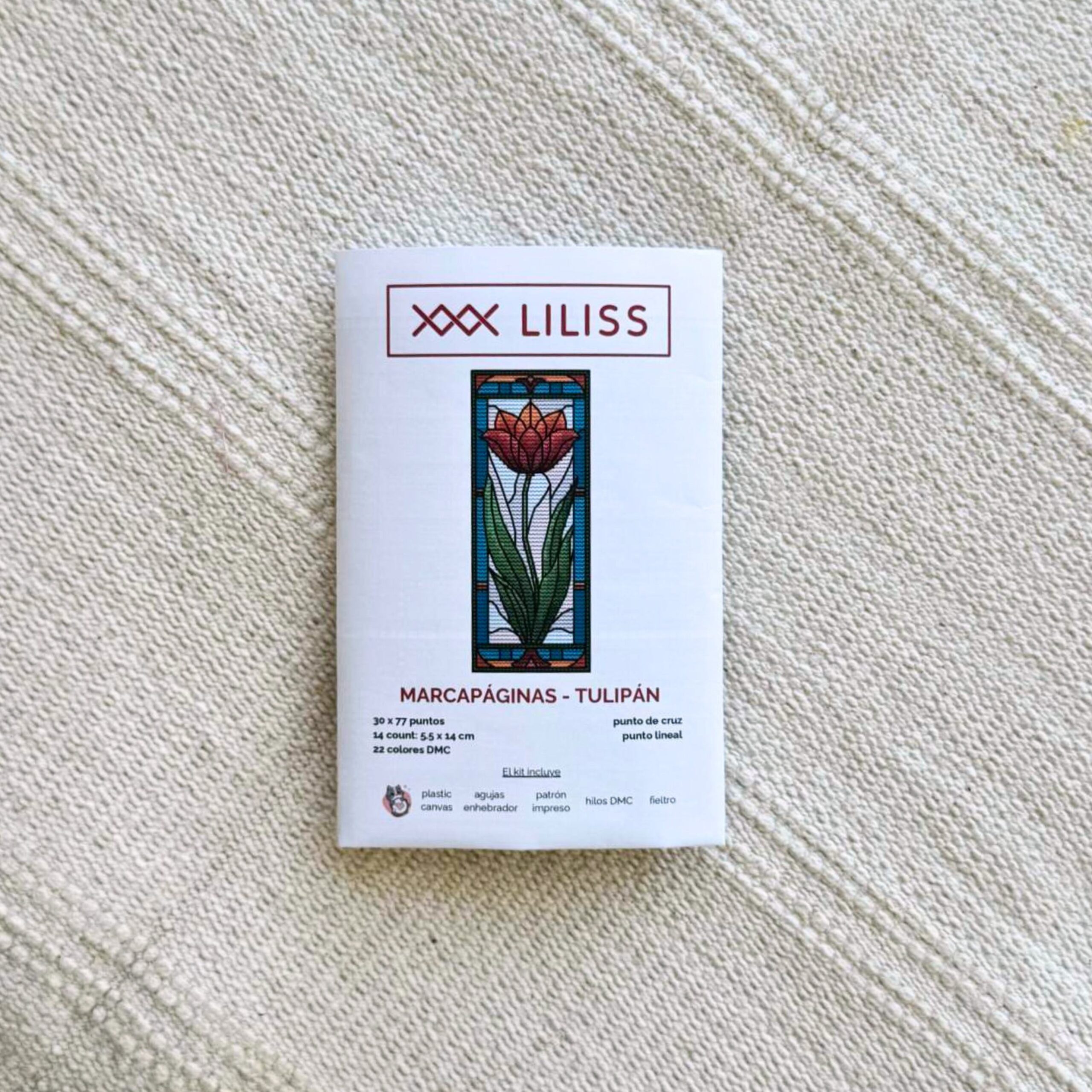 Kit de punto de cruz – Marcapáginas Tulipán estilo vidriera