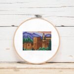 Patrón de punto de cruz PDF – Alhambra Granada | Bordado paisaje España | Diseño arquitectura histórica | Patrón decorativo DIY | Liliss