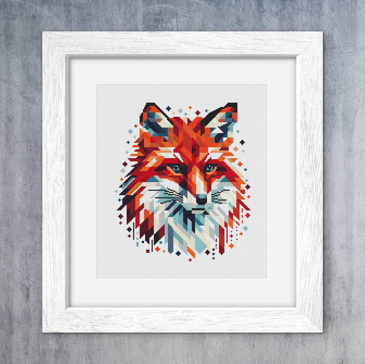Patrón de punto de cruz PDF – Geometric Folk Fox | Bordado zorro moderno | Diseño animal decorativo | Arte geométrico DIY | Liliss